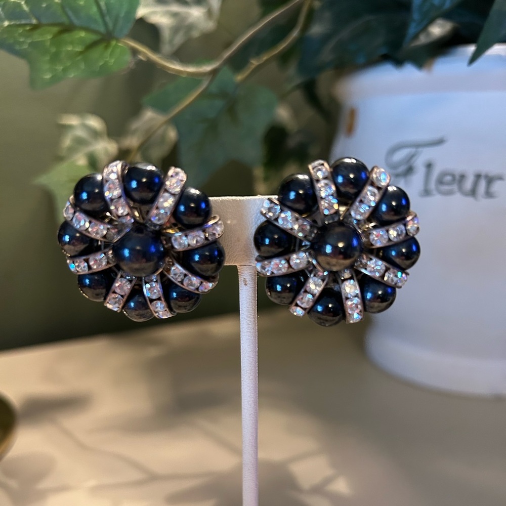 Costume Tahitian Pearl and Diamond Clip On Earrings